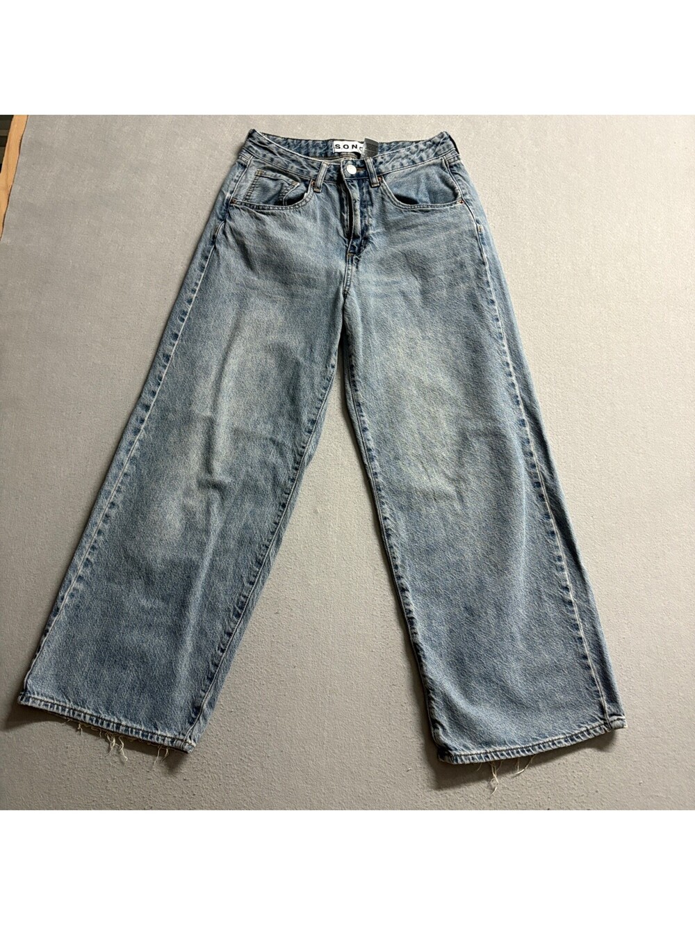 S.O.N.G. Wide Leg Jeans Womens Size 1/25 Blue Denim High Rise Distressed Hem